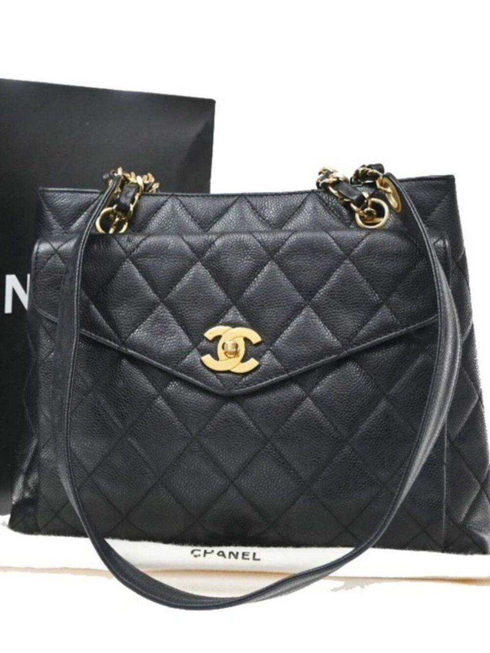 CHANEL CC Logo Chain Shoulder Bag Grained Calfskin Leather BK GHW Italy